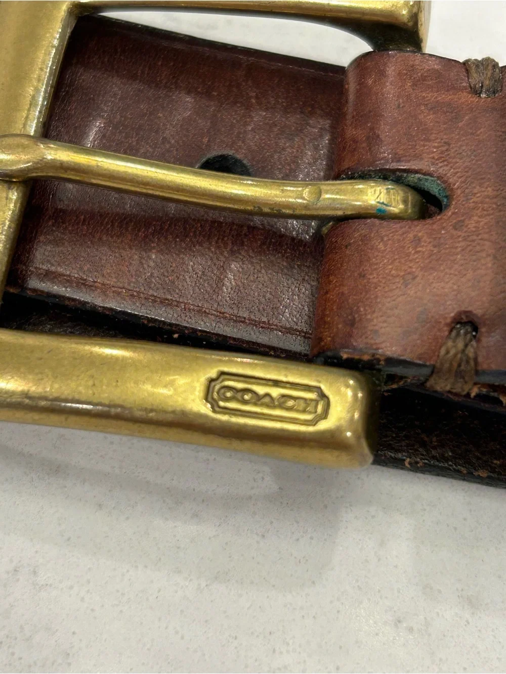 Coach Brown Leather Belt with Brass Buckle